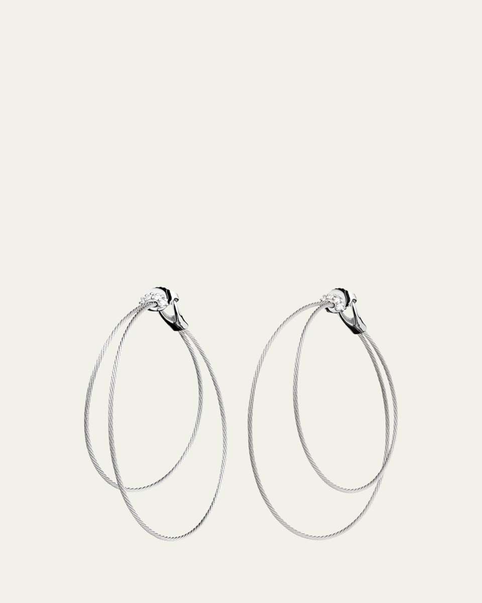 18K White Gold Double Wrap Diamond Hoop Earrings
